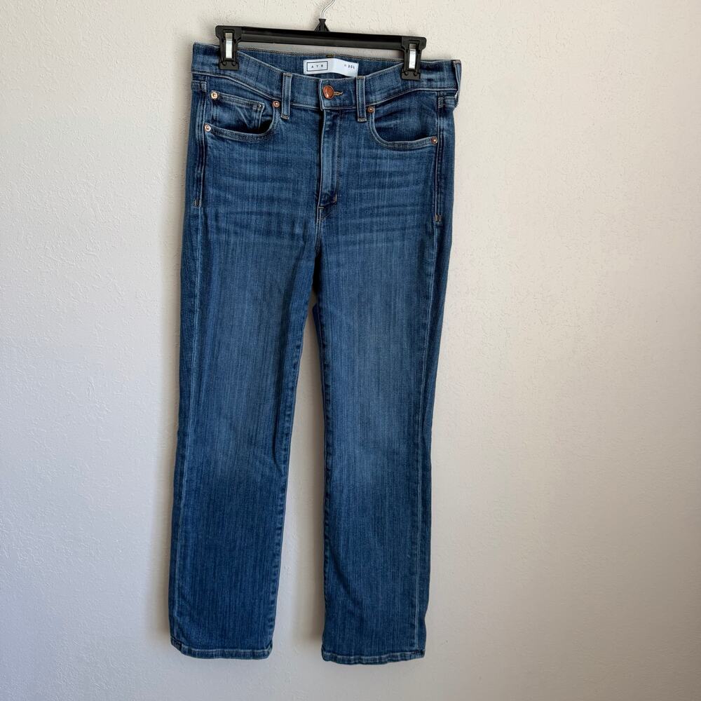 AYR The Pop Medium Wash Blue Denim Straight Leg Ankle Jeans Womens 30L